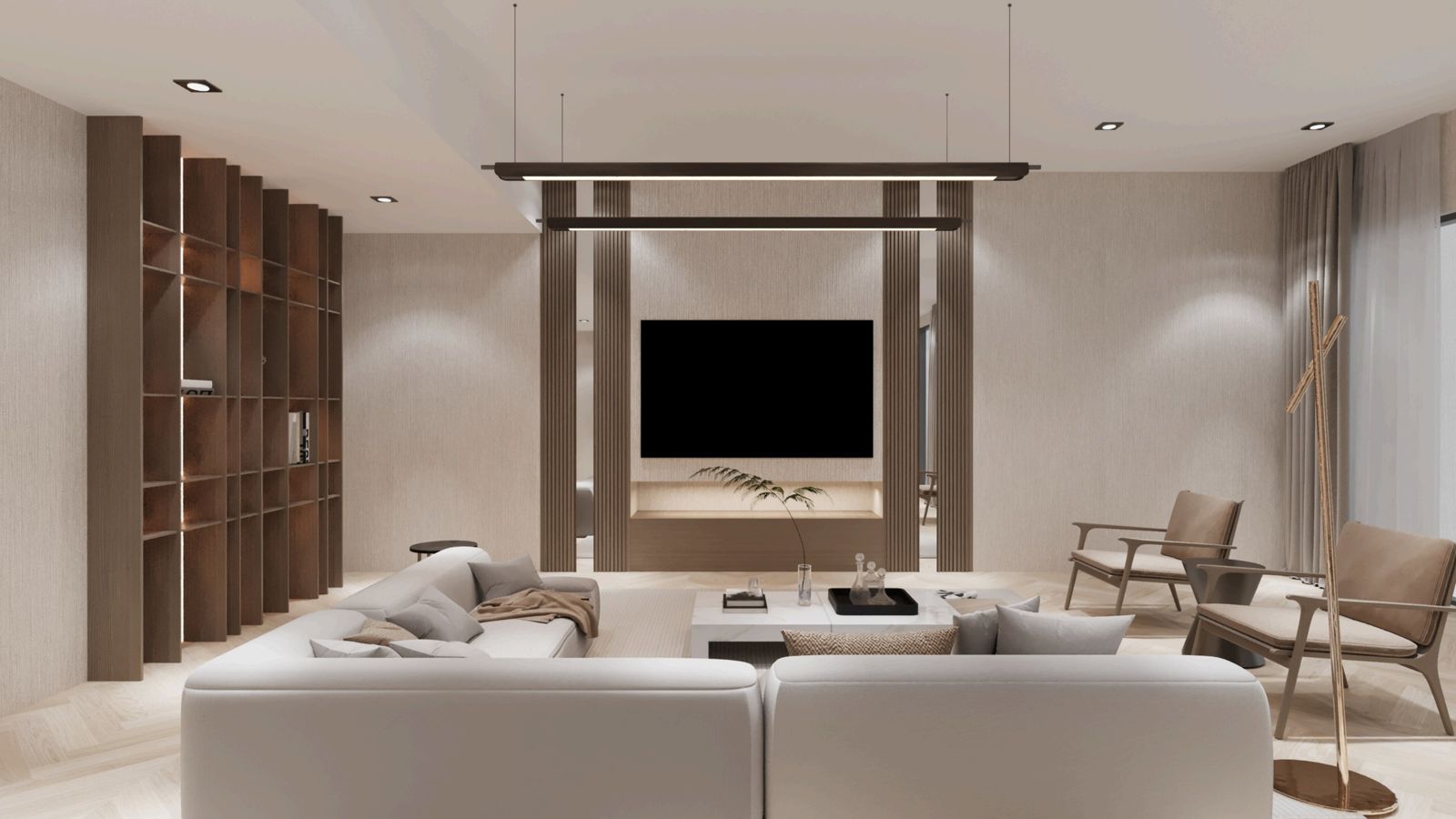 Living and dining, Apartment 404, Sharjah — designed with CamCam Interiors.